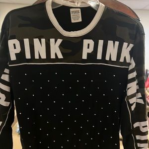 Pink rhinestone black top